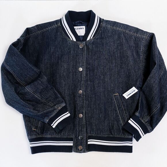90s Oversized Denim Jean Bomber Jacket S 80s Retro Varsity Baseball Letterman - Picture 5 of 13